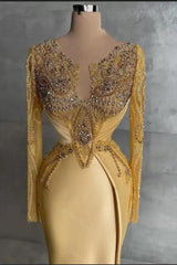 Gorgeous Mermaid Long Sleeves Floor Length Prom Dress with Beads