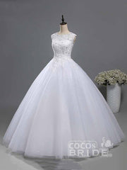 Elegant Long A-line Beads Lace-Up Ruffles Tulle Wedding Dresses
