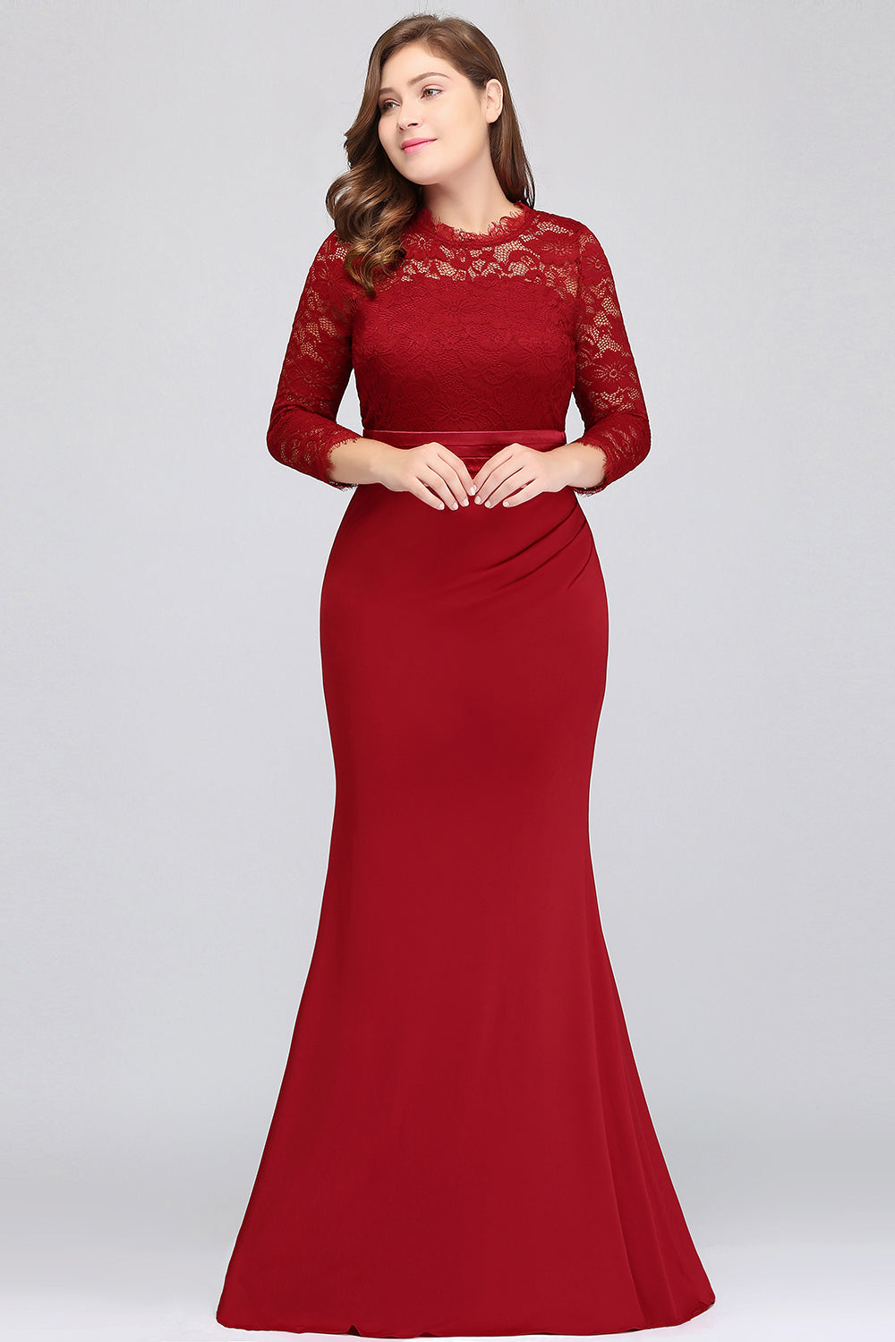 Charming Long Sleeve Bateau Lace Floor Length Mermaid Prom Dress