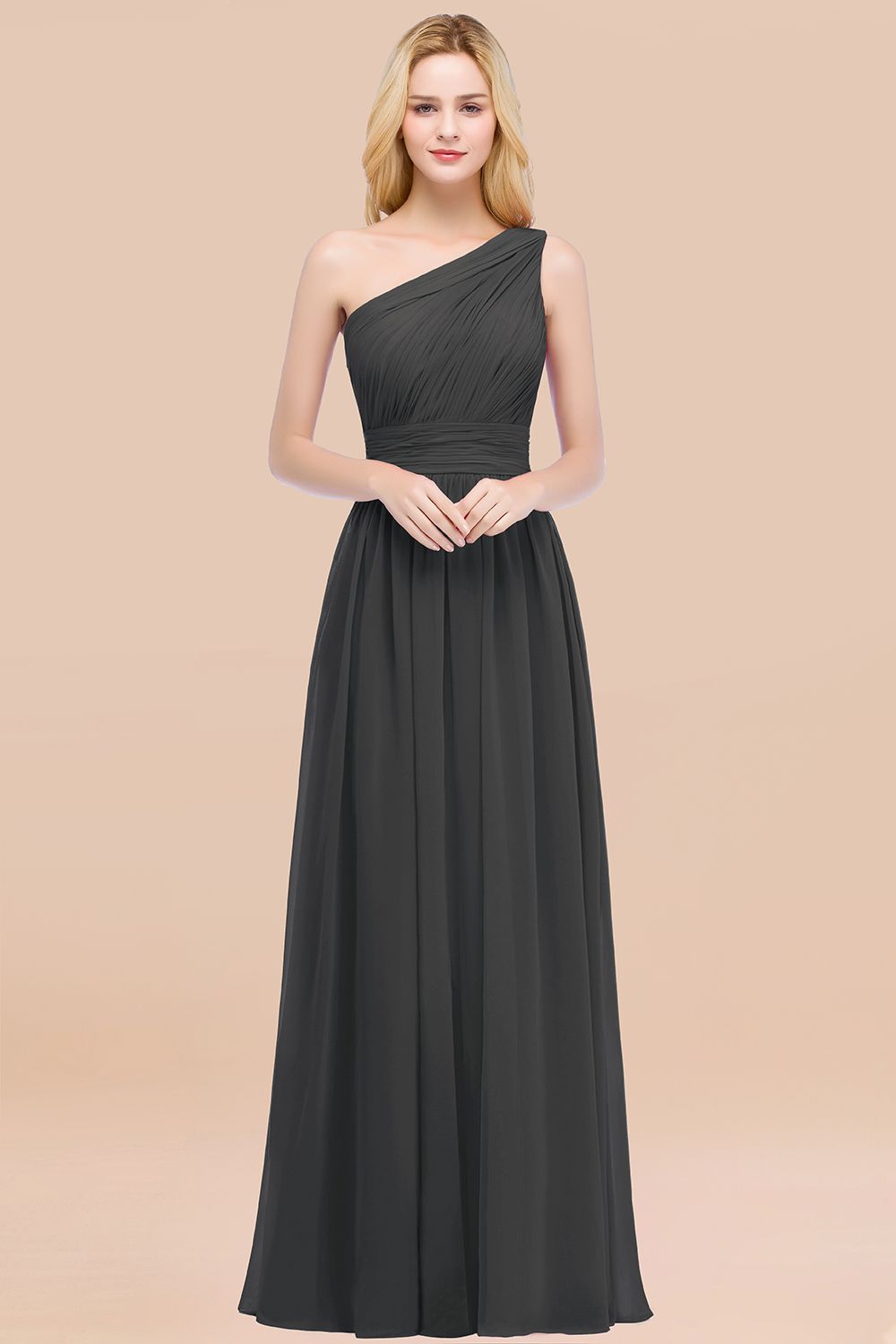 Elegant A-Line Chiffon One Shoulder Sleeveless Ruffles Floor Length Bridesmaid Dresses
