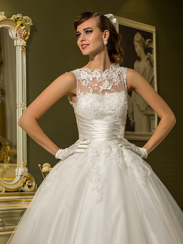 Short A-Line Satin Lace Ankle Length Vintage Wedding Dresses