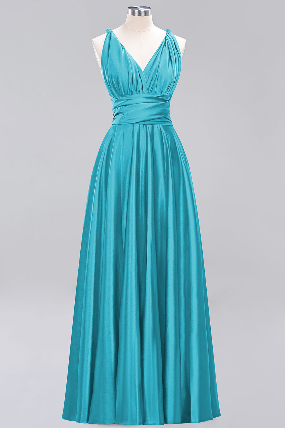 Simple A-Line V-Neck Sleeveless Ruffles Floor Length Bridesmaid Dress