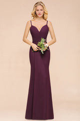 Classy Chiffon Spaghetti Straps V-neck Mermaid Bridesmaid Dress With Ruched