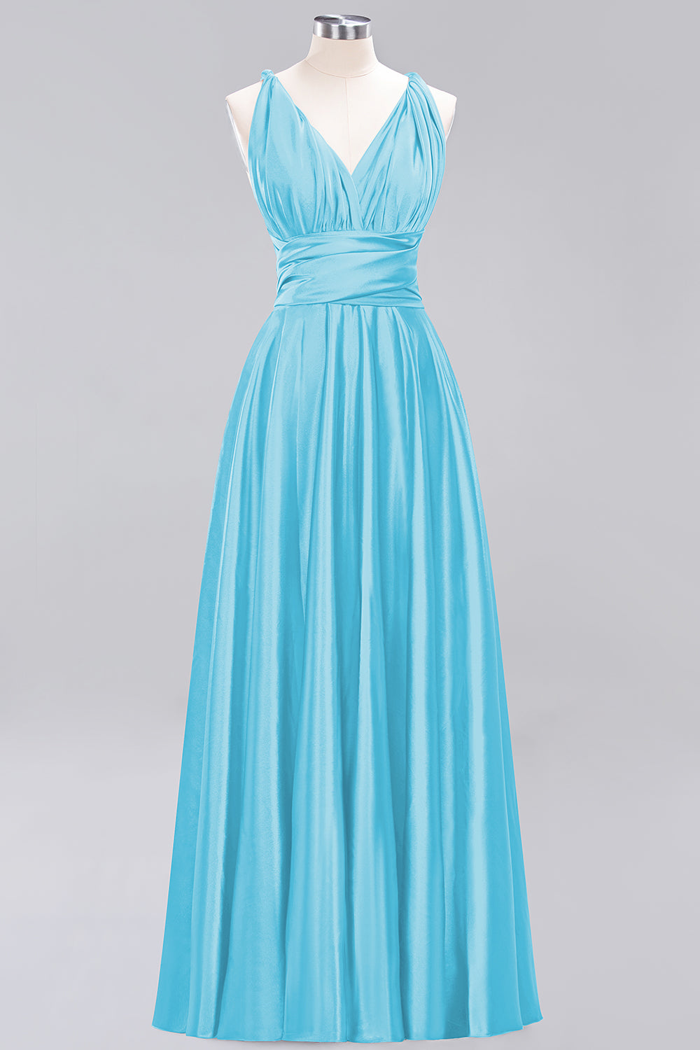 Simple A-Line V-Neck Sleeveless Ruffles Floor Length Bridesmaid Dress
