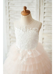Long A-line Tulle Sleeveless Jewel Neck Birthday Party Girl Dresses