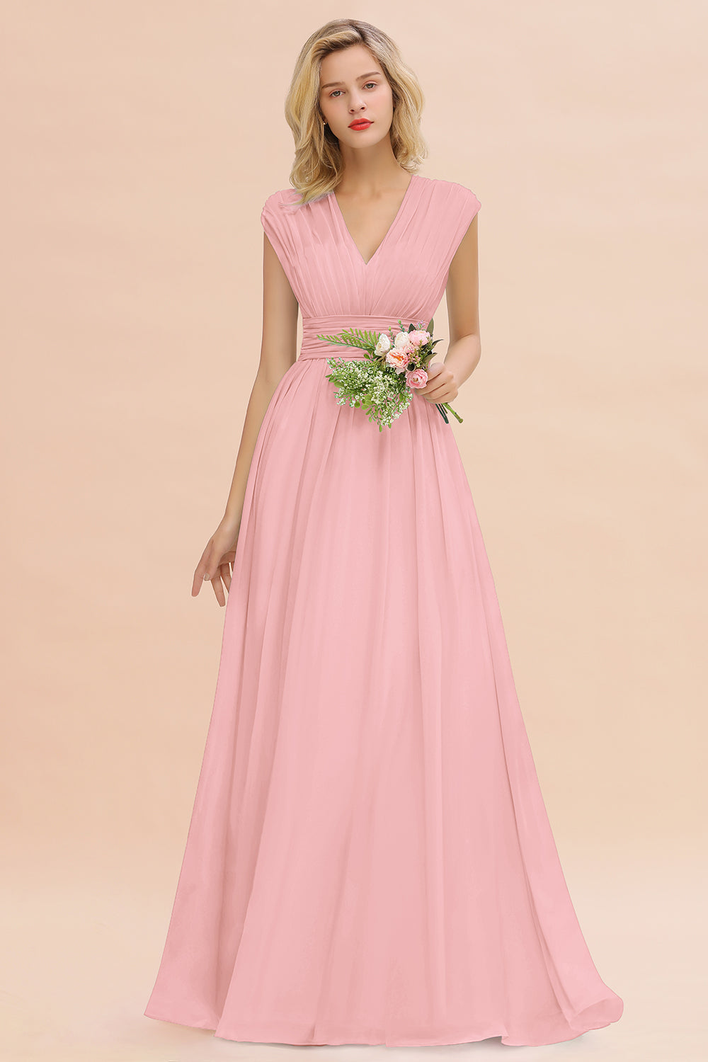 Chiffon V-Neck Sleeveless Elegant A-line Ruffles Bridesmaid Dress