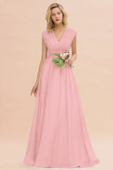 Chiffon V-Neck Sleeveless Elegant A-line Ruffles Bridesmaid Dress