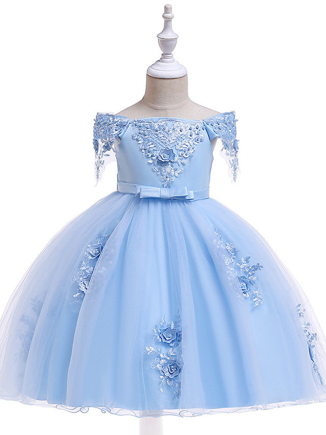 Ball Gown Off the Shoulder Knee Length Tulle Flower Girl Dresses