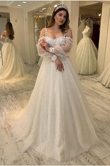 Long A-line Sweetheart Spaghetti Straps Wedding Dress with Sleeves