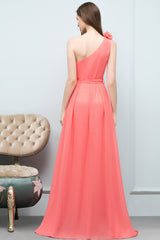 A-line Chiffon One Shoulder Sleeveless Floor Length Bridesmaid Dress with Bow Sash