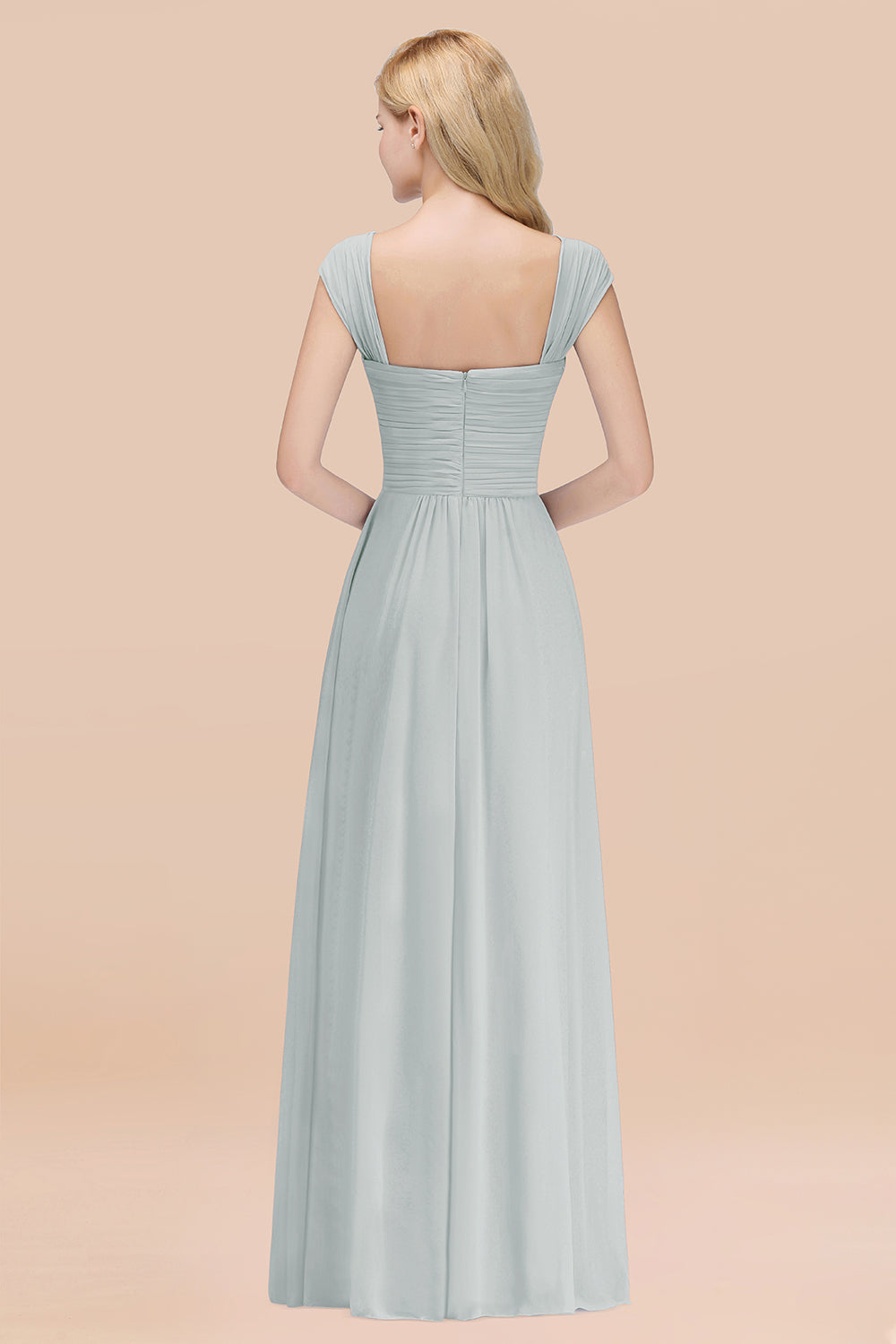 A-Line Chiffon Straps Sweetheart Sleeveless Floor Length Bridesmaid Dress with Ruffles