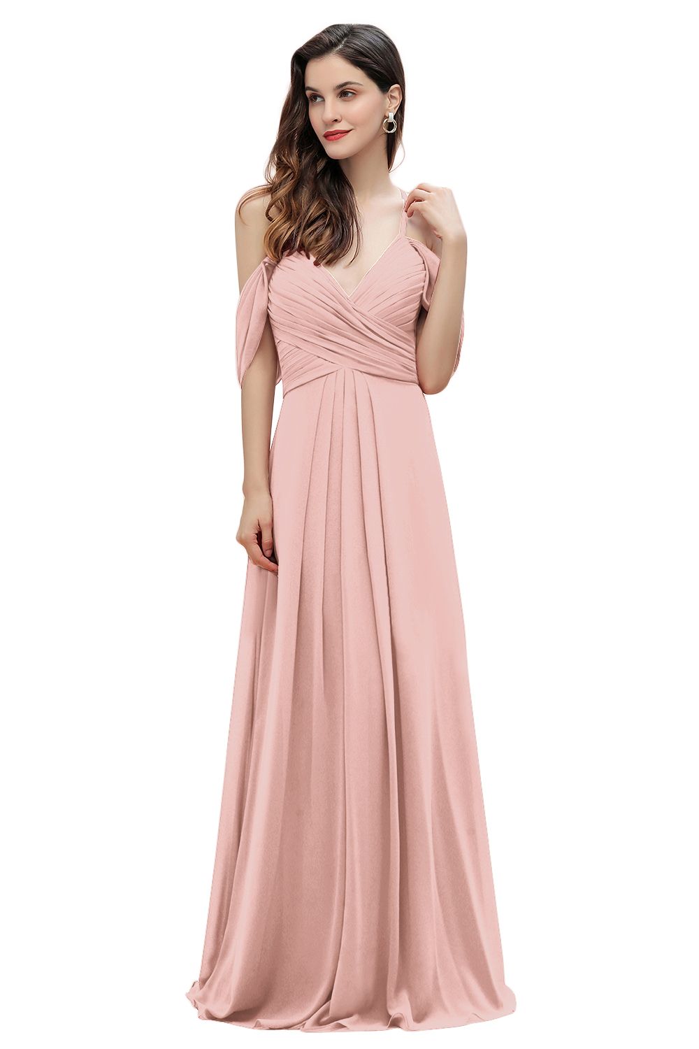 Off the Shoulder A-Line V-neck Chiffon Bridesmaid Dress Floor length Wedding Party Dress
