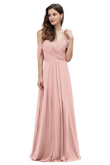 Off the Shoulder A-Line V-neck Chiffon Bridesmaid Dress Floor length Wedding Party Dress