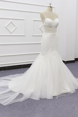 Chic Long Sweetheart Spaghetti Strap Beading Mermaid Wedding Dress