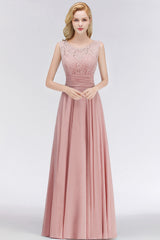 Long A-line Lace Sleeveless Chiffon Floor Length Bridesmaid Dress