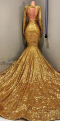 Gorgeous Mermaid Sequins Long Sleeves Floor Length Prom Dresses