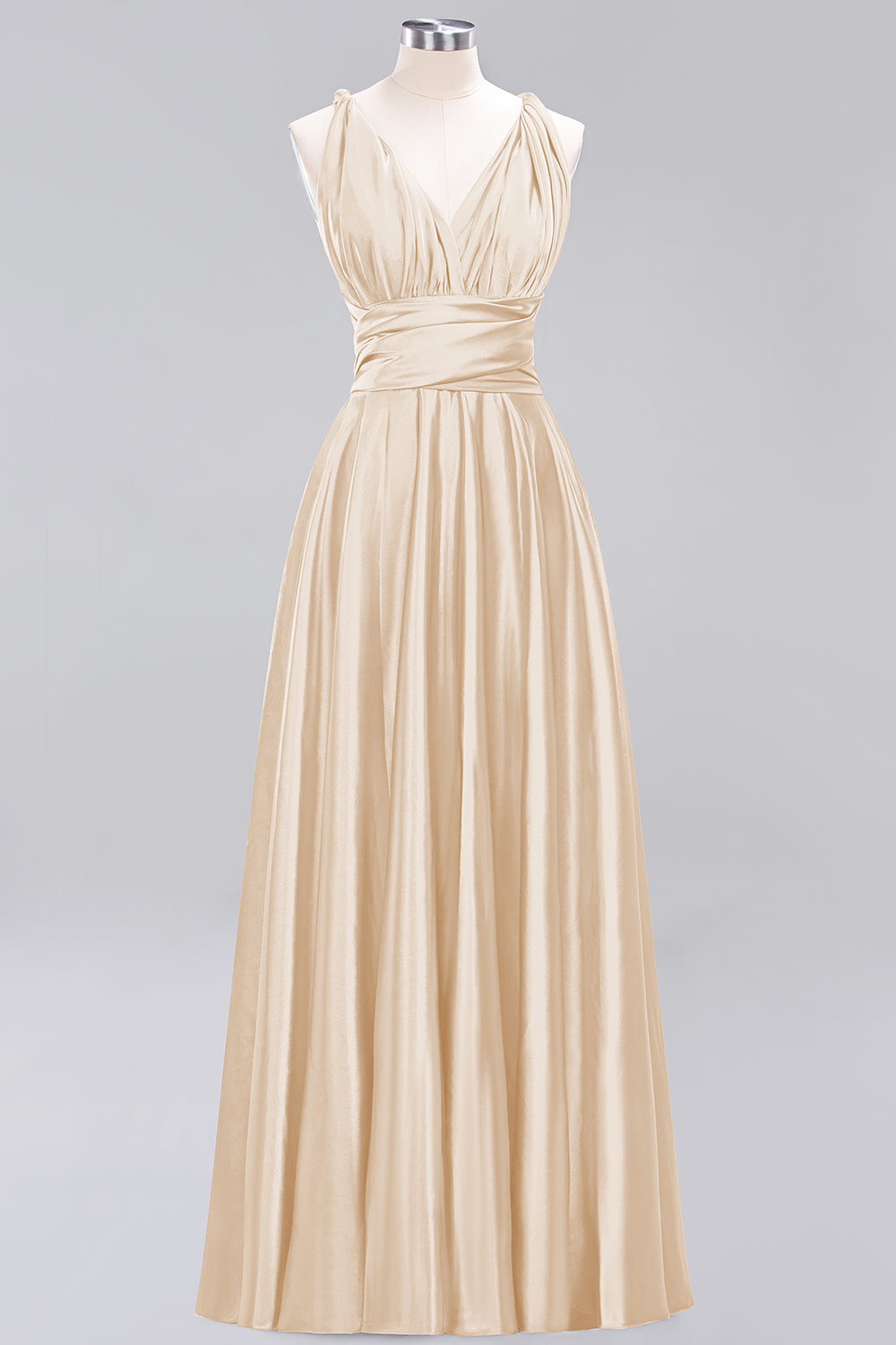Simple A-Line V-Neck Sleeveless Ruffles Floor Length Bridesmaid Dress