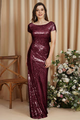 Long Sequins Scoop Neck Floor Length Mermaid Evening Dress