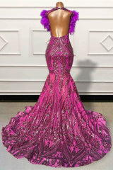 Sexy Sleeveless V-Neck Open Back Mermaid Long Prom Dress with Fur