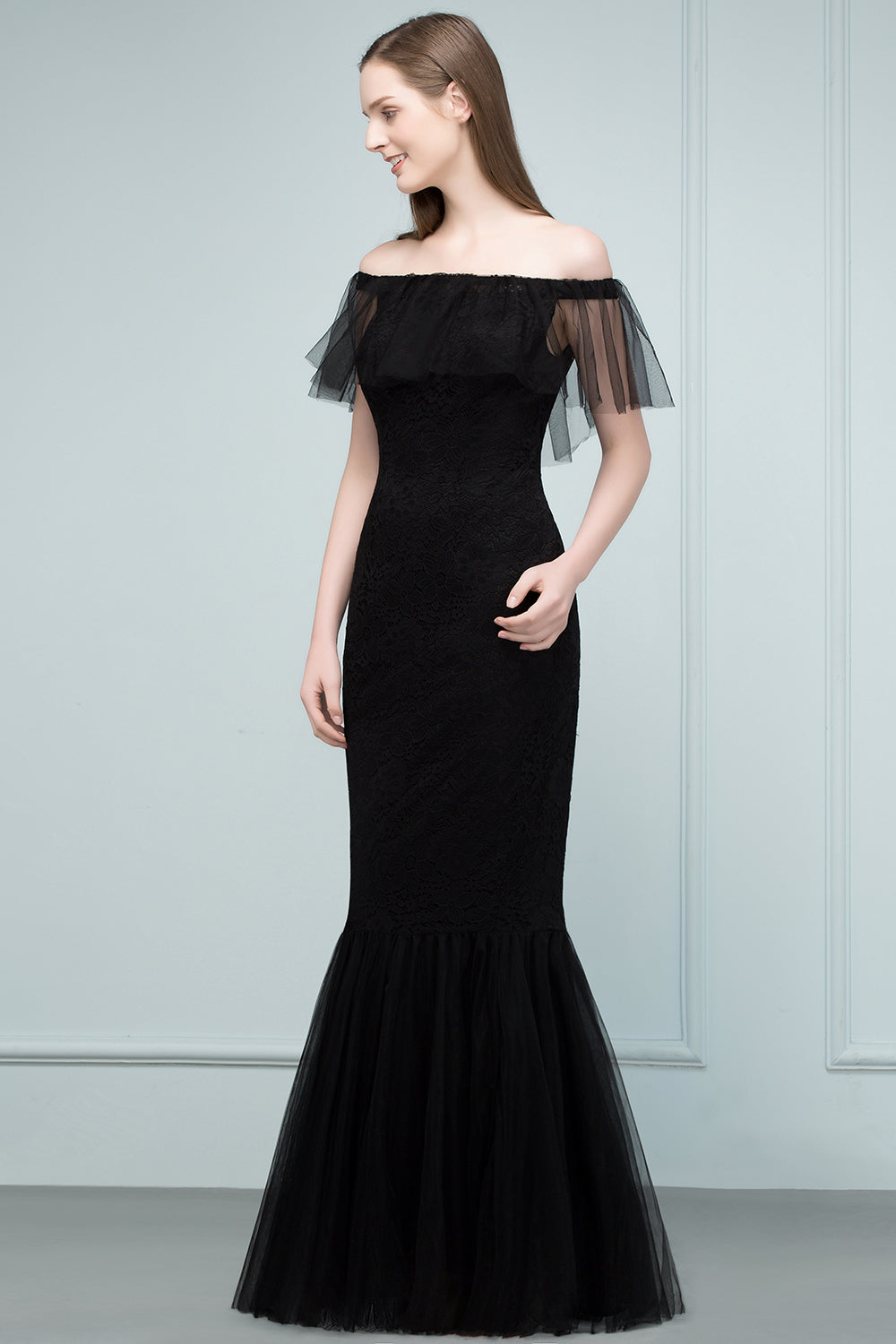 Long Off The Shoulder Black Mermaid Formal Evening Dress
