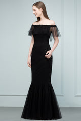Long Off The Shoulder Black Mermaid Formal Evening Dress