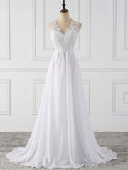 Elegant Long Chiffon V-Neck Sleeveless Covered Button Ruffles Wedding Dresses