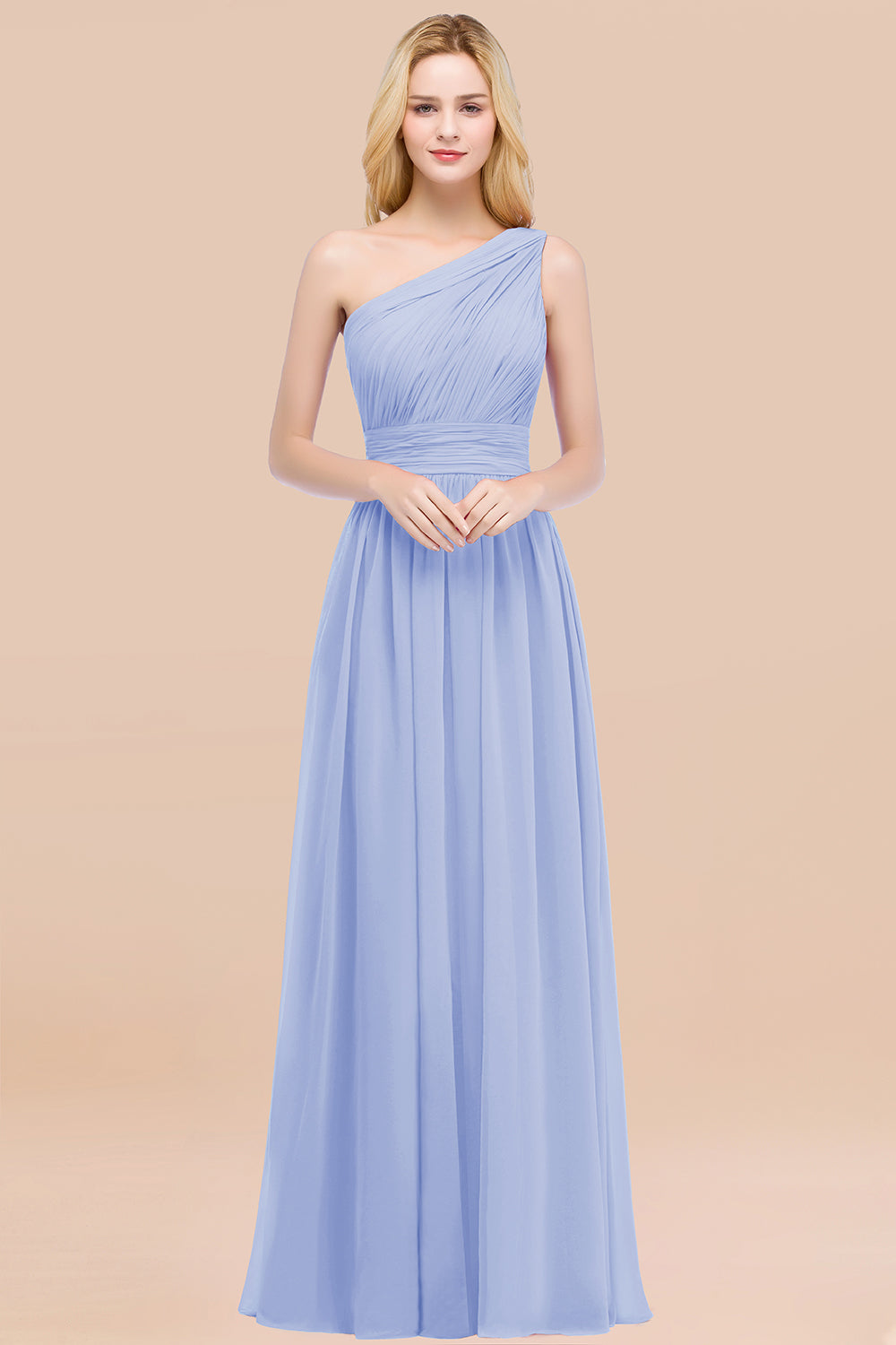 Elegant A-Line Chiffon One Shoulder Sleeveless Ruffles Floor Length Bridesmaid Dresses