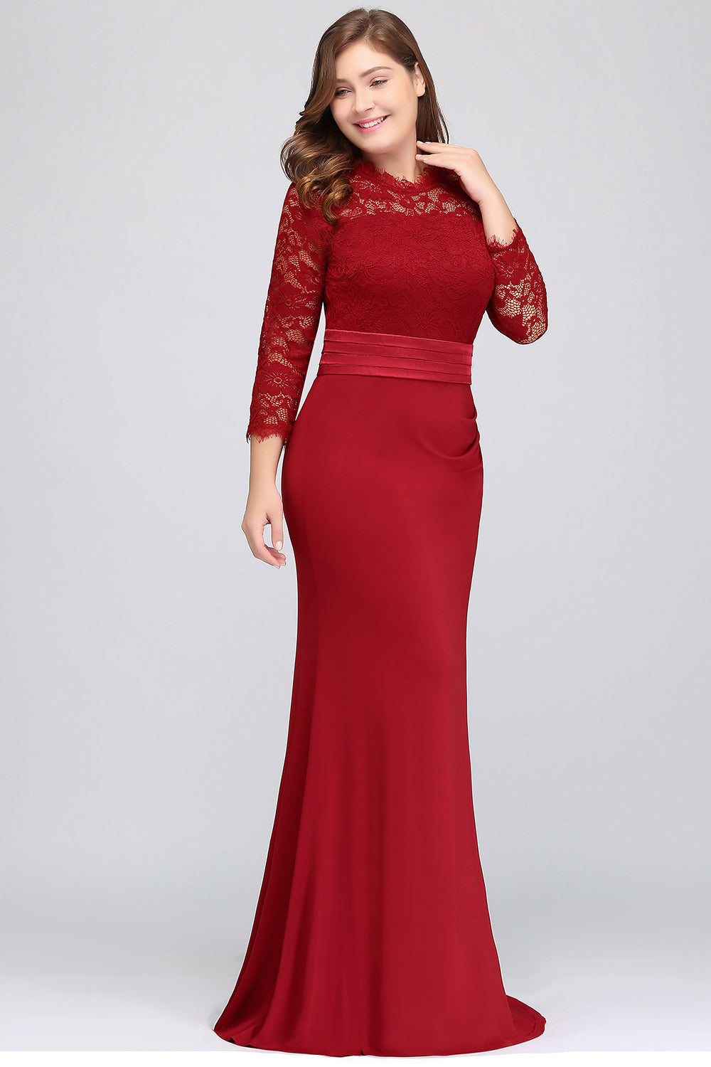 Charming Long Sleeve Bateau Lace Floor Length Mermaid Prom Dress