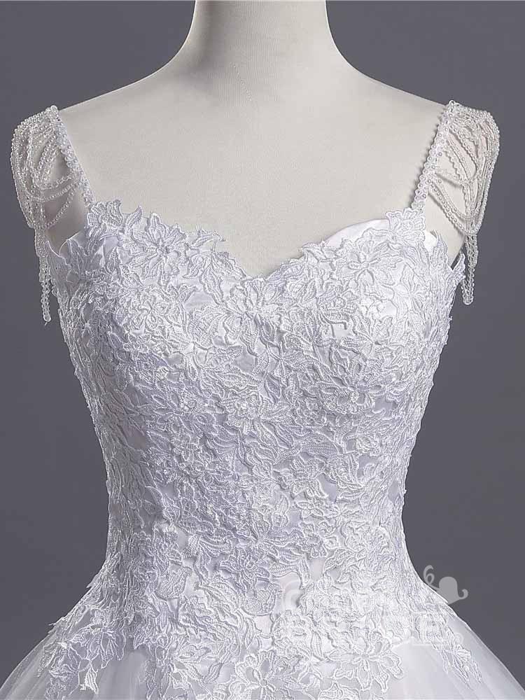 Gorgeous Long A-line Sweetheart Tulle Lace Appliques Wedding Dresses