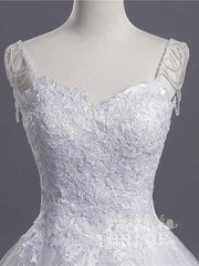 Gorgeous Long A-line Sweetheart Tulle Lace Appliques Wedding Dresses