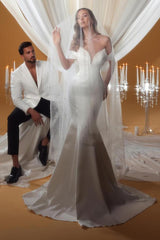 Off The Shoulder Sweetheart Long Mermaid Wedding Dress with Beads