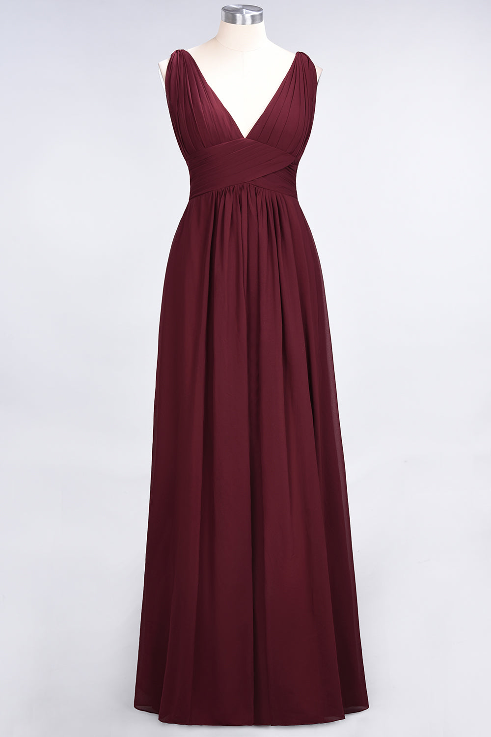 A-Line Chiffon V-Neck Sleeveless Floor Length Bridesmaid Dress with Ruffle