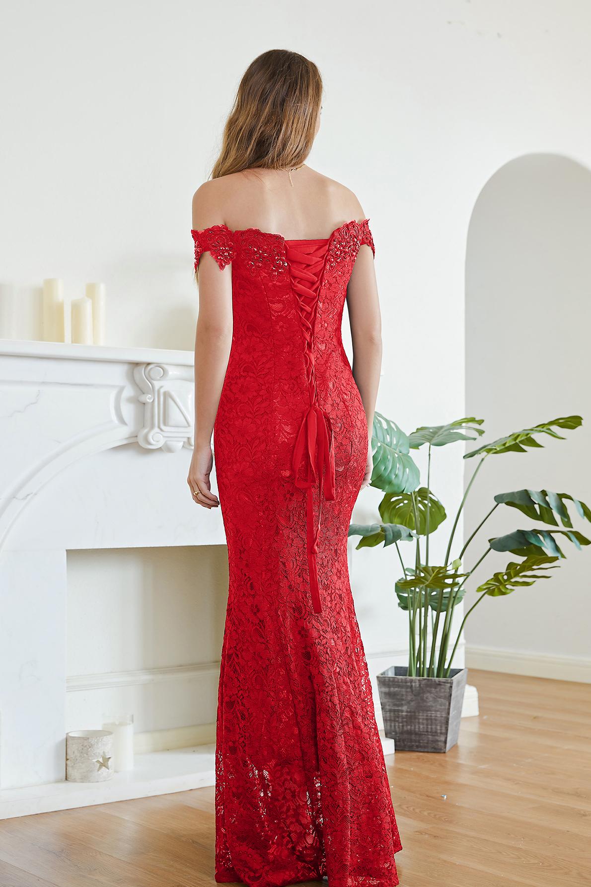 Long Off The Shoulder Floral Lace Mermaid Floor Length Formal Evening Dress