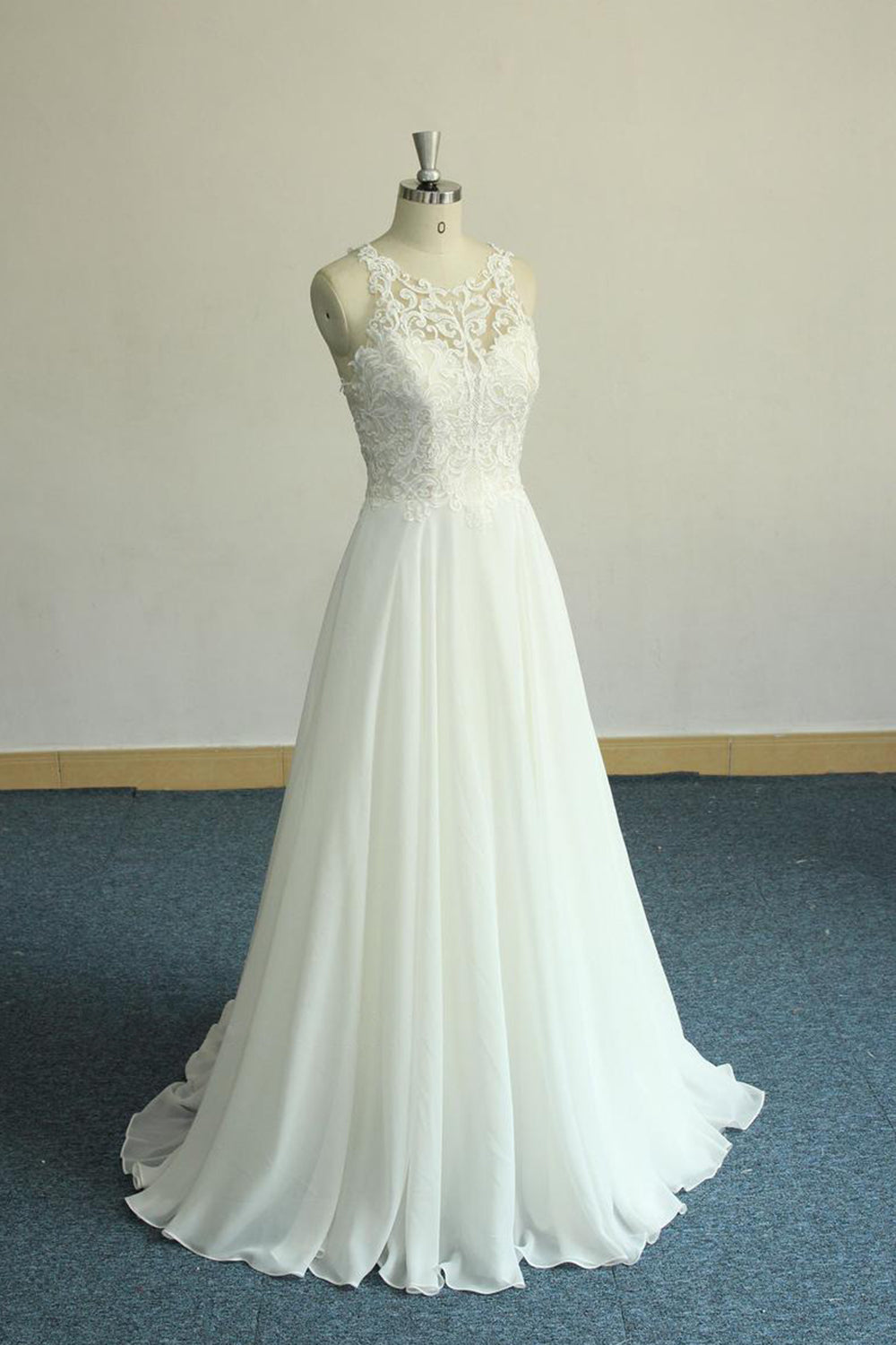 Amazing Long Appliques Lace Chiffon A-line Wedding Dress