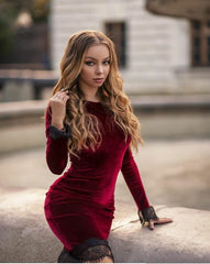 Elegant Short Velvet Mermaid Bateau Formal Evening Dress with Sleeves