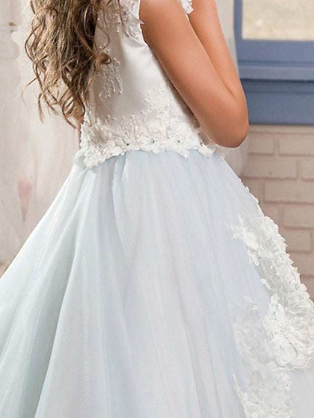 Long Ball Gown Sleeveless Jewel Neck Floor Length Wedding Party Flower Girl Dresses