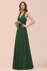 Elegant Halter Deep V-neck A-line Chiffon Bridesmaid Dress With Crystal Embellishment
