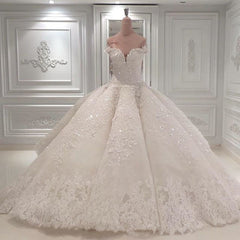 Gorgeous Long Off The Shoulder Ball Gown Tulle Lace Wedding Dress