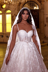 Long Spaghetti Straps Lace Sweetheart A Line Floor Length Wedding Dress