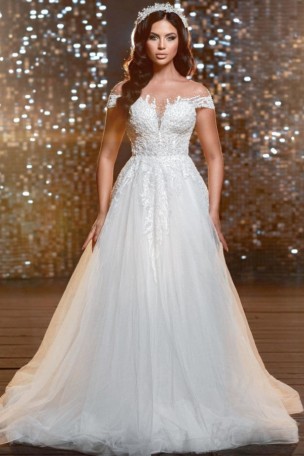 Modern Long A-line Sweetheart Tulle Lace Wedding Dresses