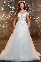 Modern Long A-line Sweetheart Tulle Lace Wedding Dresses