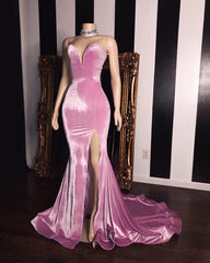 Long Mermaid Velvet Sweetheart Formal Evening Dresses with Side Slit