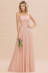 Modern Chiffon Straps Sleeveless Open Back Long Bridesmaid Dress