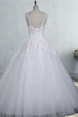 Long Appliques Lace Tulle A-line Wedding Dress