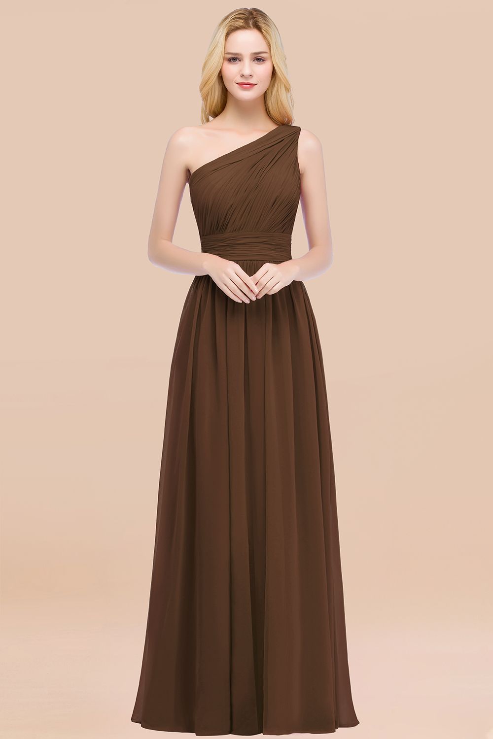 Elegant A-Line Chiffon One Shoulder Sleeveless Ruffles Floor Length Bridesmaid Dresses