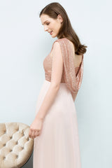 A-line Chiffon Sequins Straps Sweetheart Sleeveless Floor Length Bridesmaid Dresses