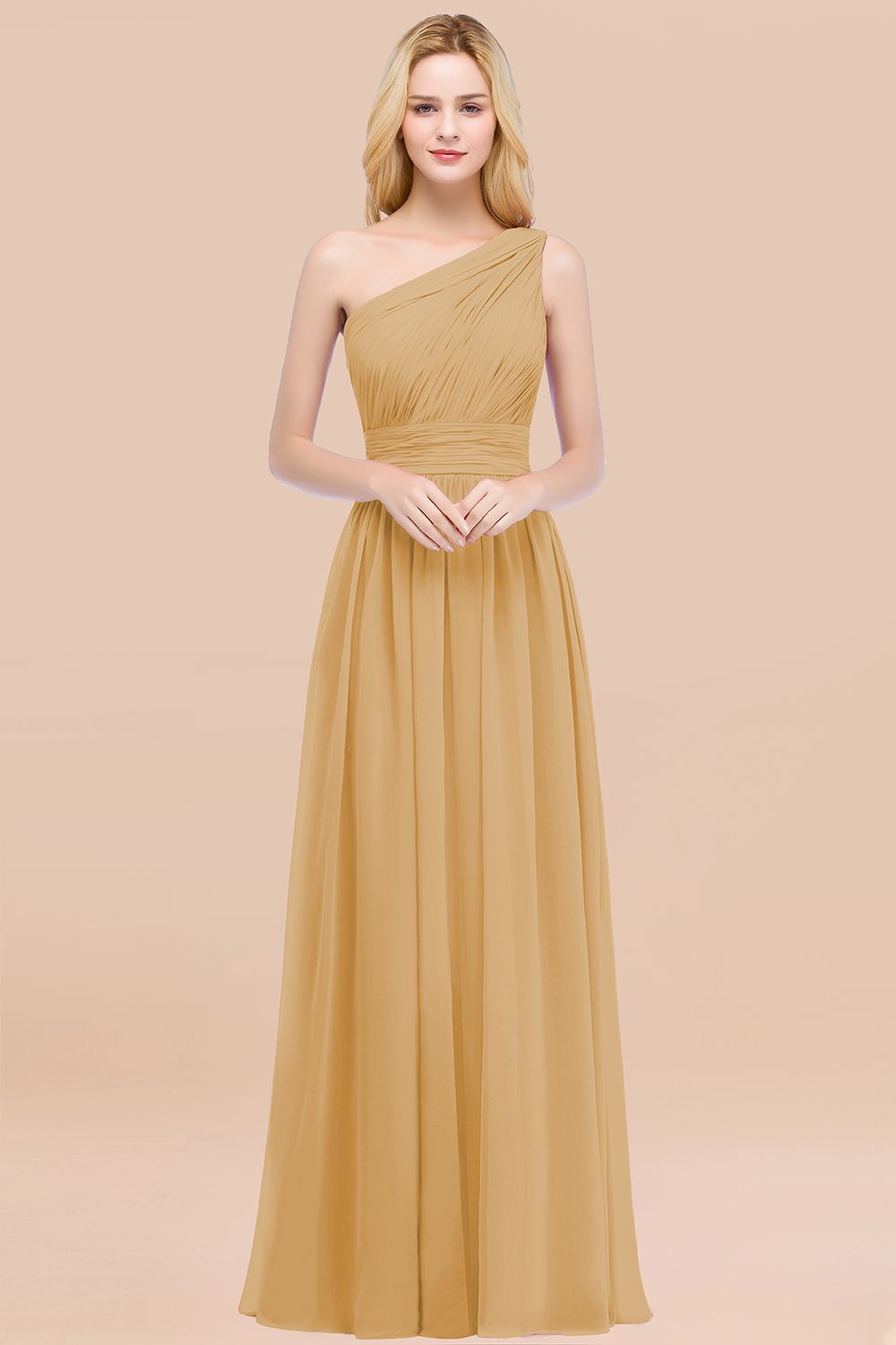 Elegant A-Line Chiffon One Shoulder Sleeveless Ruffles Floor Length Bridesmaid Dresses