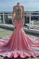Sparkle Long V-Neck Short Glove Beaded Sequin Mermaid Prom Dress