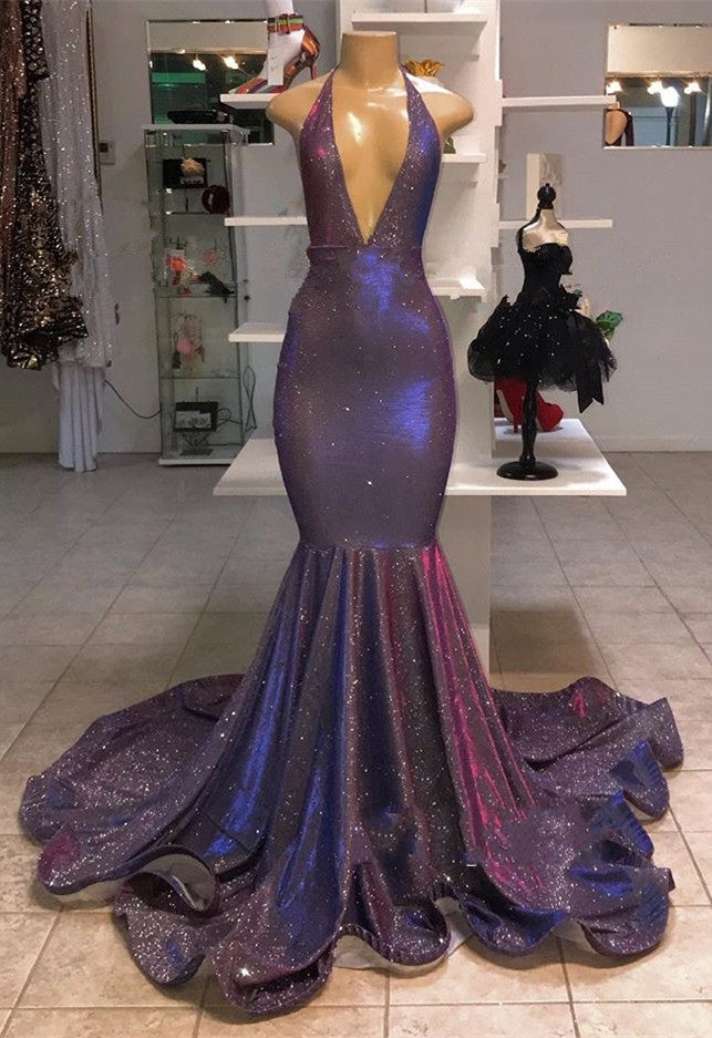 Sexy Long Mermaid V-Neck Sleeveless Prom Dresses