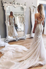 Gorgeous Long Mermaid Off the Shoulder Chapel Train Tulle Wedding Dress